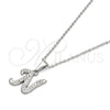 Collares con Dije 04.238.0012.1.18 Acero Inoxidable, Diseño de Iniciales y Rolo, con Blanca Cristal, Pulido, Tono Plateado (02 MM Thickness, 18 Inches Length)