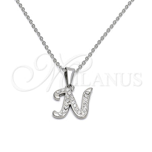 Collares con Dije 04.238.0012.1.18 Acero Inoxidable, Diseño de Iniciales y Rolo, con Blanca Cristal, Pulido, Tono Plateado (02 MM Thickness, 18 Inches Length)