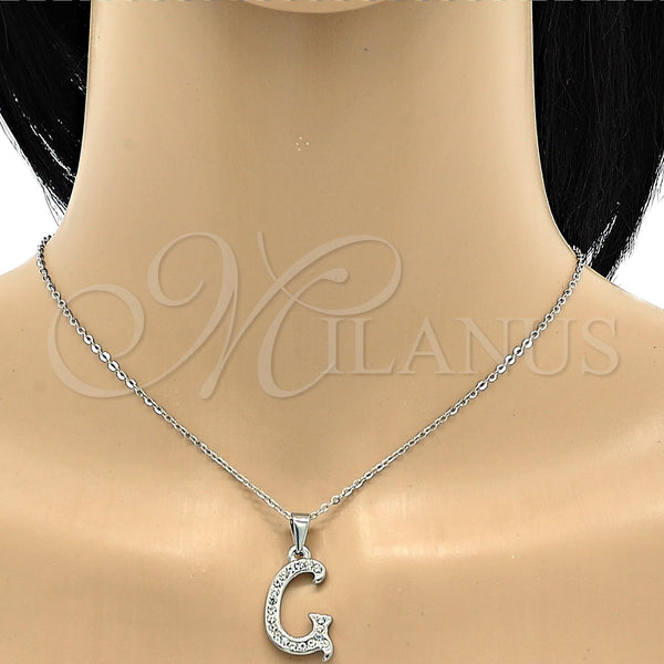 Collares con Dije 04.238.0006.1.18 Acero Inoxidable, Diseño de Iniciales y Rolo, con Blanca Cristal, Pulido, Tono Plateado (02 MM Thickness, 18 Inches Length)