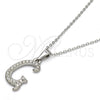 Collares con Dije 04.238.0006.1.18 Acero Inoxidable, Diseño de Iniciales y Rolo, con Blanca Cristal, Pulido, Tono Plateado (02 MM Thickness, 18 Inches Length)