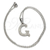 Collares con Dije 04.238.0006.1.18 Acero Inoxidable, Diseño de Iniciales y Rolo, con Blanca Cristal, Pulido, Tono Plateado (02 MM Thickness, 18 Inches Length)