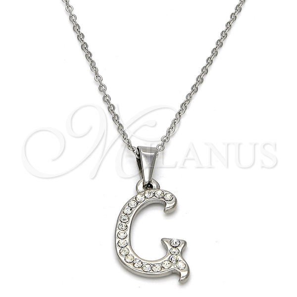 Collares con Dije 04.238.0006.1.18 Acero Inoxidable, Diseño de Iniciales y Rolo, con Blanca Cristal, Pulido, Tono Plateado (02 MM Thickness, 18 Inches Length)