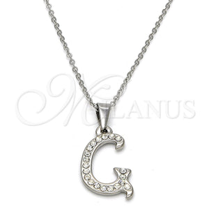 Collares con Dije 04.238.0006.1.18 Acero Inoxidable, Diseño de Iniciales y Rolo, con Blanca Cristal, Pulido, Tono Plateado (02 MM Thickness, 18 Inches Length)
