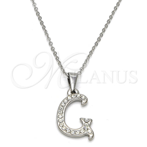 Collares con Dije 04.238.0006.1.18 Acero Inoxidable, Diseño de Iniciales y Rolo, con Blanca Cristal, Pulido, Tono Plateado (02 MM Thickness, 18 Inches Length)