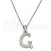 Collares con Dije 04.238.0006.1.18 Acero Inoxidable, Diseño de Iniciales y Rolo, con Blanca Cristal, Pulido, Tono Plateado (02 MM Thickness, 18 Inches Length)