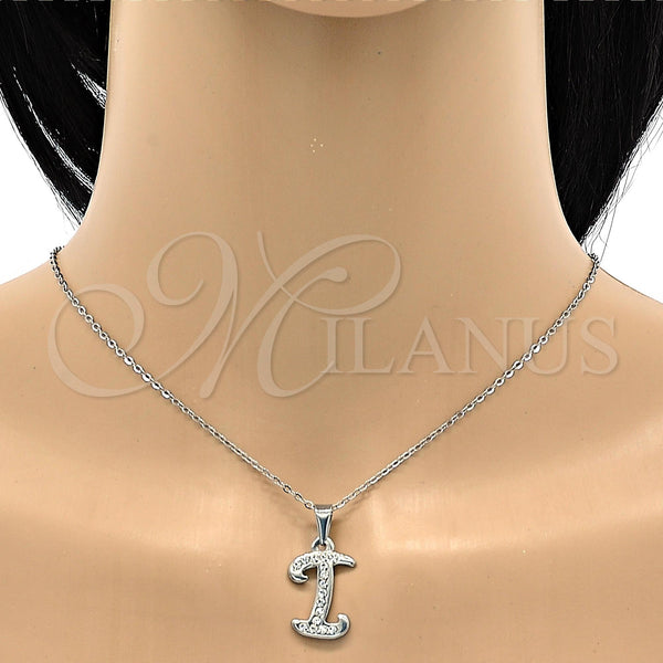 Collares con Dije 04.238.0008.1.18 Acero Inoxidable, Diseño de Iniciales y Rolo, con Blanca Cristal, Pulido, Tono Plateado (02 MM Thickness, 18 Inches Length)
