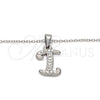 Collares con Dije 04.238.0008.1.18 Acero Inoxidable, Diseño de Iniciales y Rolo, con Blanca Cristal, Pulido, Tono Plateado (02 MM Thickness, 18 Inches Length)