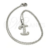 Collares con Dije 04.238.0008.1.18 Acero Inoxidable, Diseño de Iniciales y Rolo, con Blanca Cristal, Pulido, Tono Plateado (02 MM Thickness, 18 Inches Length)
