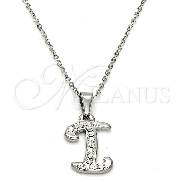 Collares con Dije 04.238.0008.1.18 Acero Inoxidable, Diseño de Iniciales y Rolo, con Blanca Cristal, Pulido, Tono Plateado (02 MM Thickness, 18 Inches Length)