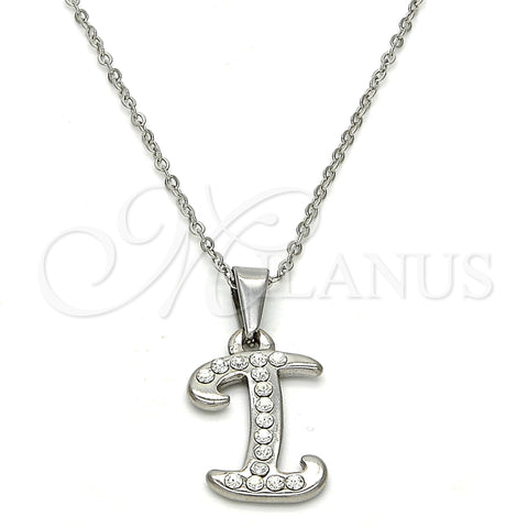 Collares con Dije 04.238.0008.1.18 Acero Inoxidable, Diseño de Iniciales y Rolo, con Blanca Cristal, Pulido, Tono Plateado (02 MM Thickness, 18 Inches Length)