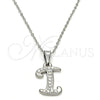 Collares con Dije 04.238.0008.1.18 Acero Inoxidable, Diseño de Iniciales y Rolo, con Blanca Cristal, Pulido, Tono Plateado (02 MM Thickness, 18 Inches Length)
