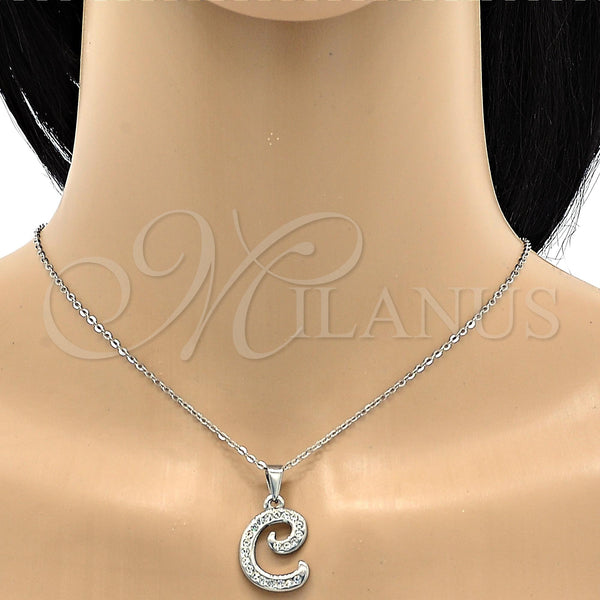 Collares con Dije 04.238.0003.1.18 Acero Inoxidable, Diseño de Iniciales y Rolo, con Blanca Cristal, Pulido, Tono Plateado (02 MM Thickness, 18 Inches Length)