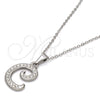 Collares con Dije 04.238.0003.1.18 Acero Inoxidable, Diseño de Iniciales y Rolo, con Blanca Cristal, Pulido, Tono Plateado (02 MM Thickness, 18 Inches Length)