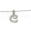 Collares con Dije 04.238.0003.1.18 Acero Inoxidable, Diseño de Iniciales y Rolo, con Blanca Cristal, Pulido, Tono Plateado (02 MM Thickness, 18 Inches Length)