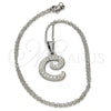 Collares con Dije 04.238.0003.1.18 Acero Inoxidable, Diseño de Iniciales y Rolo, con Blanca Cristal, Pulido, Tono Plateado (02 MM Thickness, 18 Inches Length)