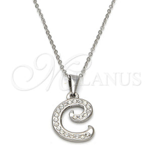 Collares con Dije 04.238.0003.1.18 Acero Inoxidable, Diseño de Iniciales y Rolo, con Blanca Cristal, Pulido, Tono Plateado (02 MM Thickness, 18 Inches Length)