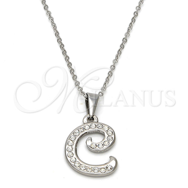Collares con Dije 04.238.0003.1.18 Acero Inoxidable, Diseño de Iniciales y Rolo, con Blanca Cristal, Pulido, Tono Plateado (02 MM Thickness, 18 Inches Length)