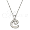Collares con Dije 04.238.0003.1.18 Acero Inoxidable, Diseño de Iniciales y Rolo, con Blanca Cristal, Pulido, Tono Plateado (02 MM Thickness, 18 Inches Length)
