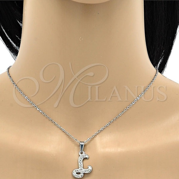 Collares con Dije 04.238.0010.1.18 Acero Inoxidable, Diseño de Iniciales y Rolo, con Blanca Cristal, Pulido, Tono Plateado (02 MM Thickness, 18 Inches Length)