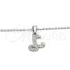 Collares con Dije 04.238.0010.1.18 Acero Inoxidable, Diseño de Iniciales y Rolo, con Blanca Cristal, Pulido, Tono Plateado (02 MM Thickness, 18 Inches Length)