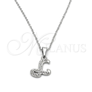 Collares con Dije 04.238.0010.1.18 Acero Inoxidable, Diseño de Iniciales y Rolo, con Blanca Cristal, Pulido, Tono Plateado (02 MM Thickness, 18 Inches Length)
