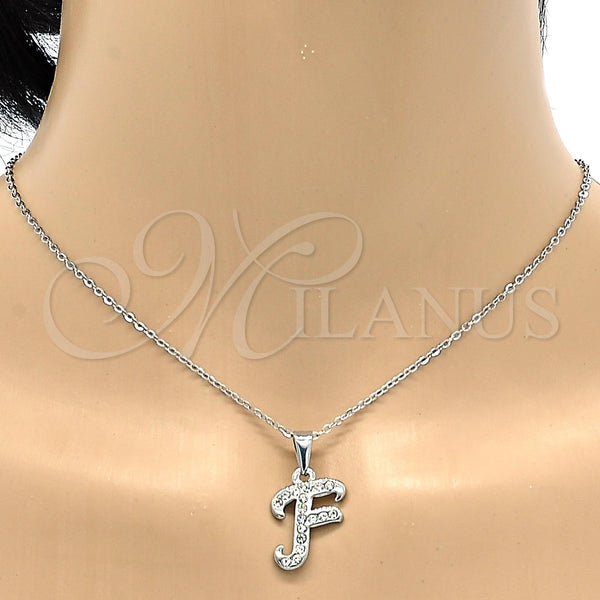Collares con Dije 04.238.0005.1.18 Acero Inoxidable, Diseño de Iniciales y Rolo, con Blanca Cristal, Pulido, Tono Plateado (02 MM Thickness, 18 Inches Length)