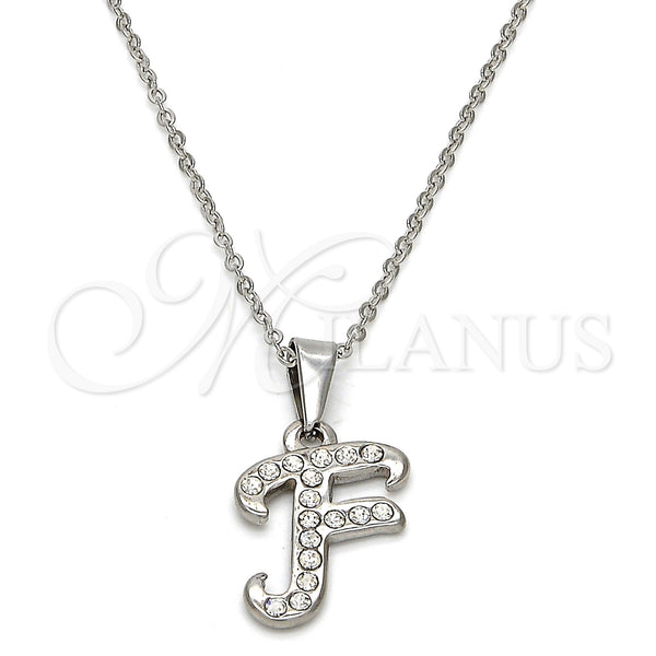 Collares con Dije 04.238.0005.1.18 Acero Inoxidable, Diseño de Iniciales y Rolo, con Blanca Cristal, Pulido, Tono Plateado (02 MM Thickness, 18 Inches Length)