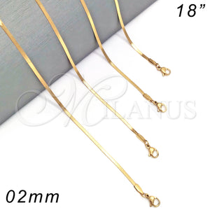Gargantilla Basica 04.238.0017.1.18 Oro Laminado, Diseño de Herringbone, Pulido, Tono Dorado (0.35 Gauge, 02 MM Thickness, 18 Inches Length)