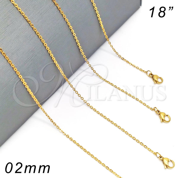 Gargantilla Basica 04.238.0015.18 Acero Inoxidable, Diseño de Rolo, Pulido, Tono Dorado (0.35 Gauge, 02 MM Thickness, 18 Inches Length)