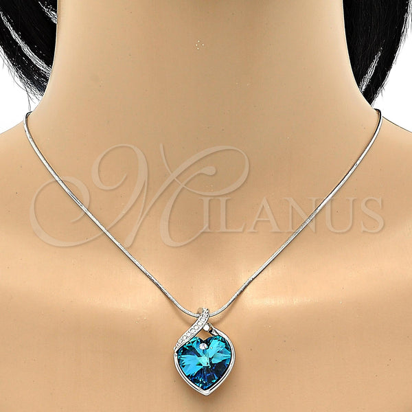 Collares con Dije 04.239.0006.16 Rodio Laminado, Diseño de Corazón, con Swarovski Elements Bermuda Blue y Micro Pave Blanca, Pulido, Rodinado (Grosor 01 MM, 16 Pulgadas de Largo)