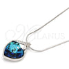 Collares con Dije 04.239.0006.16 Rodio Laminado, Diseño de Corazón, con Bermuda Blue Swarovski Elements and Blanca Micro Pave, Pulido, Rodinado (01 MM Thickness, 16 Inches Length)