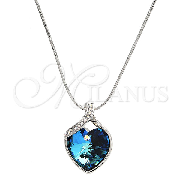 Collares con Dije 04.239.0006.16 Rodio Laminado, Diseño de Corazón, con Swarovski Elements Bermuda Blue y Micro Pave Blanca, Pulido, Rodinado (Grosor 01 MM, 16 Pulgadas de Largo)