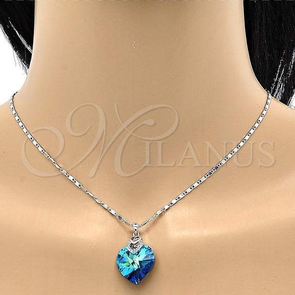 Collares con Dije 04.239.0004.16 Rodio Laminado, Diseño de Corazón y Pave Mariner, con Swarovski Elements Bermuda Blue y Micro Pave Blanca, Pulido, Rodinado (Grosor 02 MM, 16 Pulgadas de Largo)