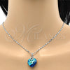 Collares con Dije 04.239.0004.16 Rodio Laminado, Diseño de Corazón y Pave Mariner, con Swarovski Elements Bermuda Blue y Micro Pave Blanca, Pulido, Rodinado (Grosor 02 MM, 16 Pulgadas de Largo)