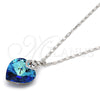 Collares con Dije 04.239.0004.16 Rodio Laminado, Diseño de Corazón y Pave Mariner, con Swarovski Elements Bermuda Blue y Micro Pave Blanca, Pulido, Rodinado (Grosor 02 MM, 16 Pulgadas de Largo)