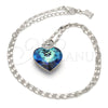 Collares con Dije 04.239.0004.16 Rodio Laminado, Diseño de Corazón y Pave Mariner, con Swarovski Elements Bermuda Blue y Micro Pave Blanca, Pulido, Rodinado (Grosor 02 MM, 16 Pulgadas de Largo)