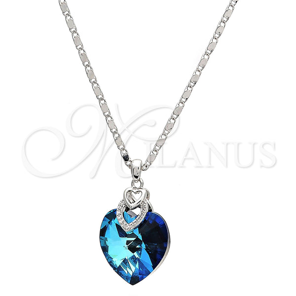 Collares con Dije 04.239.0004.16 Rodio Laminado, Diseño de Corazón y Pave Mariner, con Swarovski Elements Bermuda Blue y Micro Pave Blanca, Pulido, Rodinado (Grosor 02 MM, 16 Pulgadas de Largo)