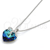 Collares con Dije 04.239.0007.16 Rodio Laminado, Diseño de Corazón, con Swarovski Elements Bermuda Blue y Cristal Blanca, Pulido, Rodinado (Grosor 01 MM, 16 Pulgadas de Largo)