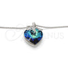 Collares con Dije 04.239.0007.16 Oro Laminado Blanco, Diseño de Corazón, con Swarovski Elements Bermuda Blue y Cristal Blanca, Pulido, Rodinado (Grosor 01 MM, 16 Pulgadas de Largo)