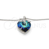Collares con Dije 04.239.0007.16 Rodio Laminado, Diseño de Corazón, con Swarovski Elements Bermuda Blue y Cristal Blanca, Pulido, Rodinado (Grosor 01 MM, 16 Pulgadas de Largo)
