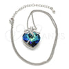 Collares con Dije 04.239.0007.16 Rodio Laminado, Diseño de Corazón, con Swarovski Elements Bermuda Blue y Cristal Blanca, Pulido, Rodinado (Grosor 01 MM, 16 Pulgadas de Largo)