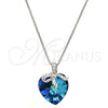 Collares con Dije 04.239.0007.16 Rodio Laminado, Diseño de Corazón, con Swarovski Elements Bermuda Blue y Cristal Blanca, Pulido, Rodinado (Grosor 01 MM, 16 Pulgadas de Largo)