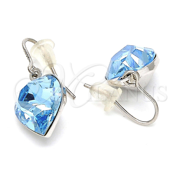 Arete Colgante 02.239.0003 Rodio Laminado, Diseño de Corazón, con Swarovski Elements Aquamarine, Pulido, Rodinado