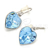 Arete Colgante 02.239.0003 Rodio Laminado, Diseño de Corazón, con Swarovski Elements Aquamarine, Pulido, Rodinado