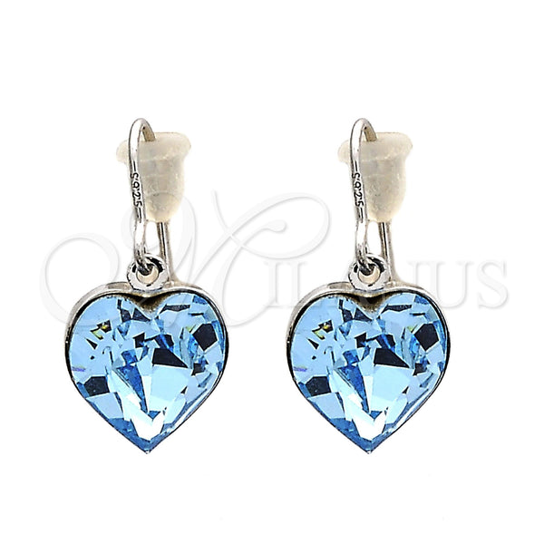 Arete Colgante 02.239.0003 Rodio Laminado, Diseño de Corazón, con Swarovski Elements Aquamarine, Pulido, Rodinado