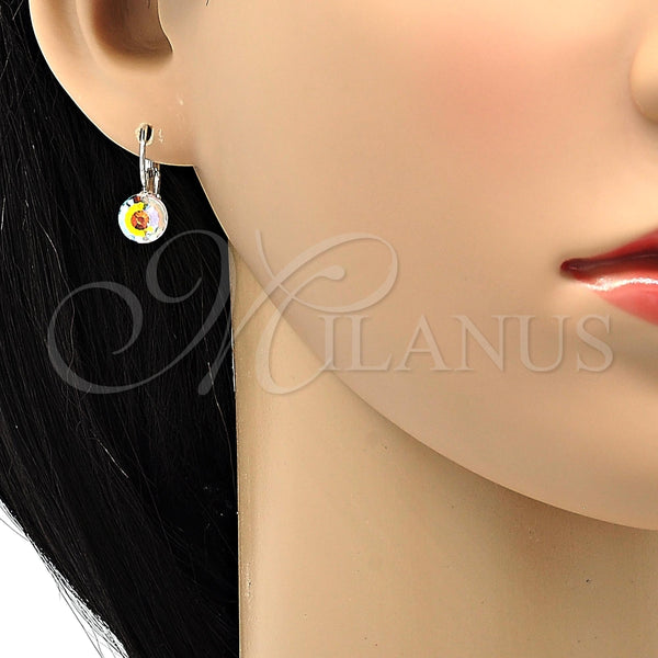 Arete Gancho Frances 02.239.0010 Rodio Laminado, Diseño de Disco, con Swarovski Elements Crystal, Pulido, Rodinado