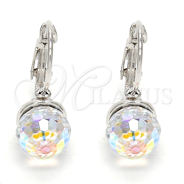 Arete Gancho Frances 02.239.0010 Rodio Laminado, Diseño de Disco, con Swarovski Elements Crystal, Pulido, Rodinado