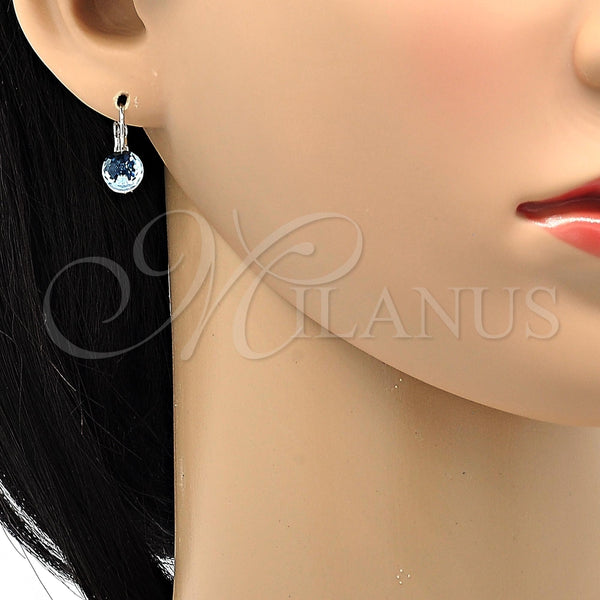 Arete Gancho Frances 02.239.0010.1 Rodio Laminado, Diseño de Disco, con Swarovski Elements Aquamarine, Pulido, Rodinado