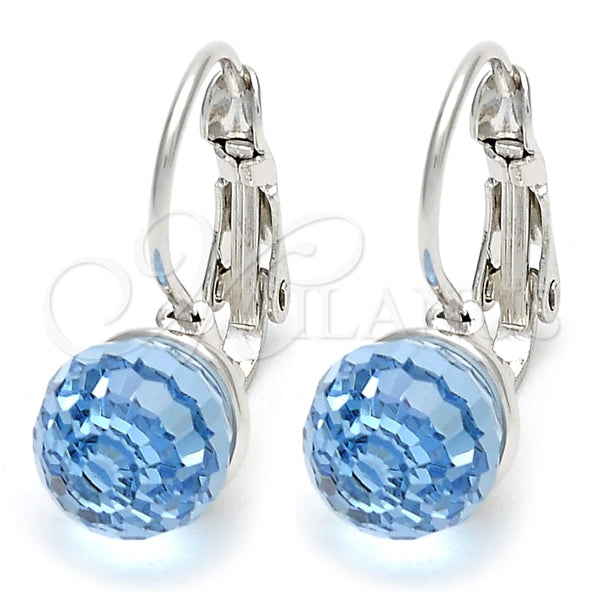 Arete Gancho Frances 02.239.0010.1 Rodio Laminado, Diseño de Disco, con Swarovski Elements Aquamarine, Pulido, Rodinado
