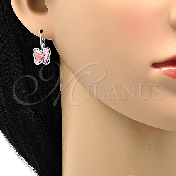 Arete Gancho Frances 02.239.0011 Rodio Laminado, Diseño de Mariposa, con Swarovski Elements Light Rose, Pulido, Rodinado